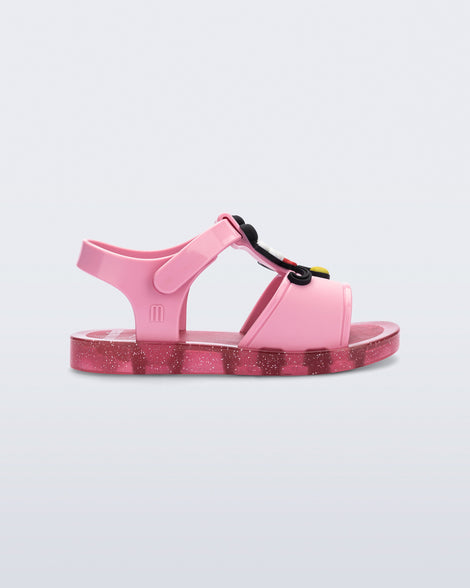 Side view of a pink  Play Mickey & Minnie sandals