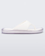 Side view of a white with clear sole Float flip flop