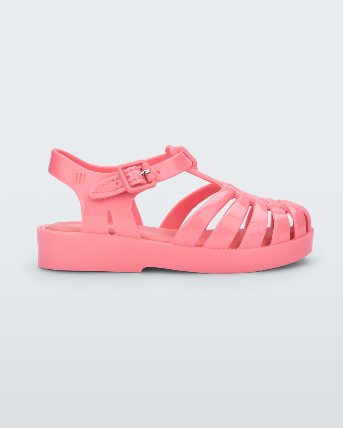 Side view of a light pink Possession baby fisherman sandal.