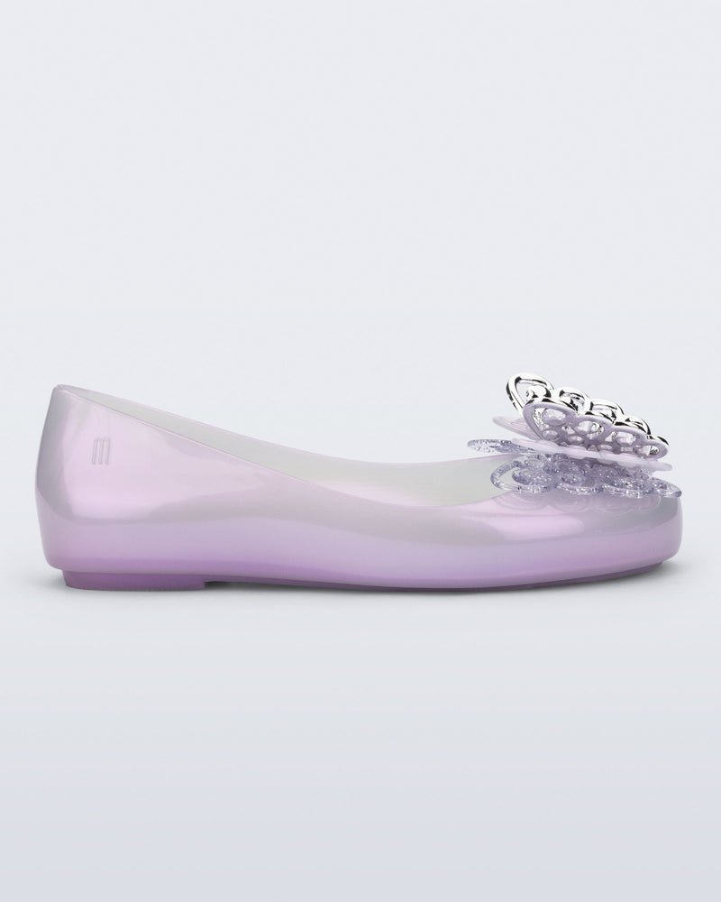 Side view of a purple Sweet Love Butterfly flat/