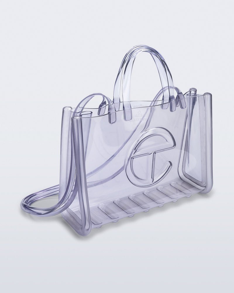 Front view of the clear Large Jelly Shopper x Telfar bag