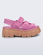 Side view of a pink Rebel platform Sandal with back strap