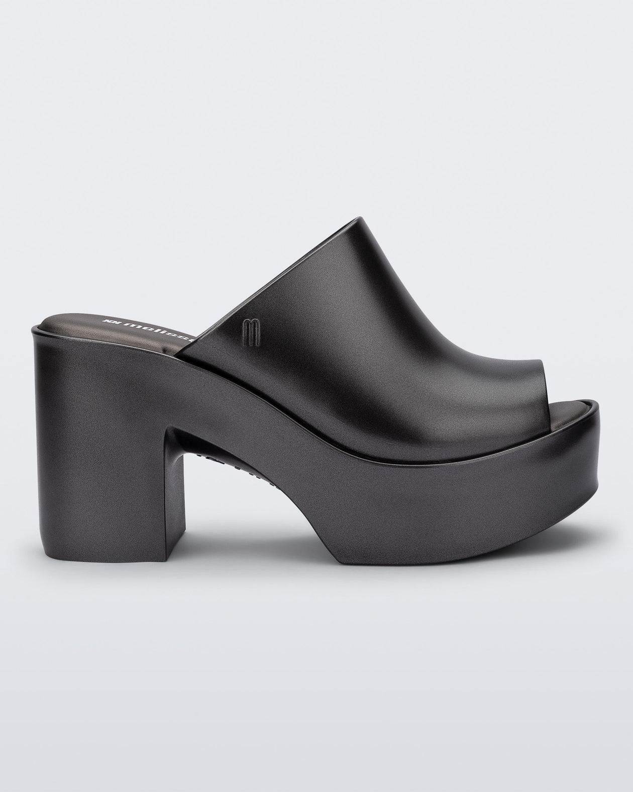 Side view of a dark silver Mule Hype Platform