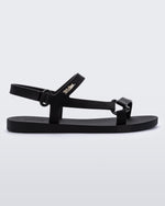 Side view of a Melissa Sun Downtown sandal in black with front cross and back ankle straps