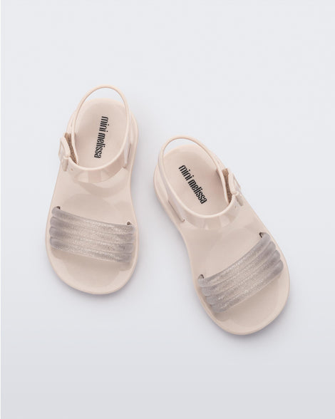 Top view of a pair of beige Mar Wave baby sandals.