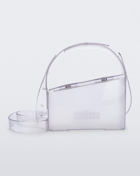 Back view of a clear Clear Bag with strap