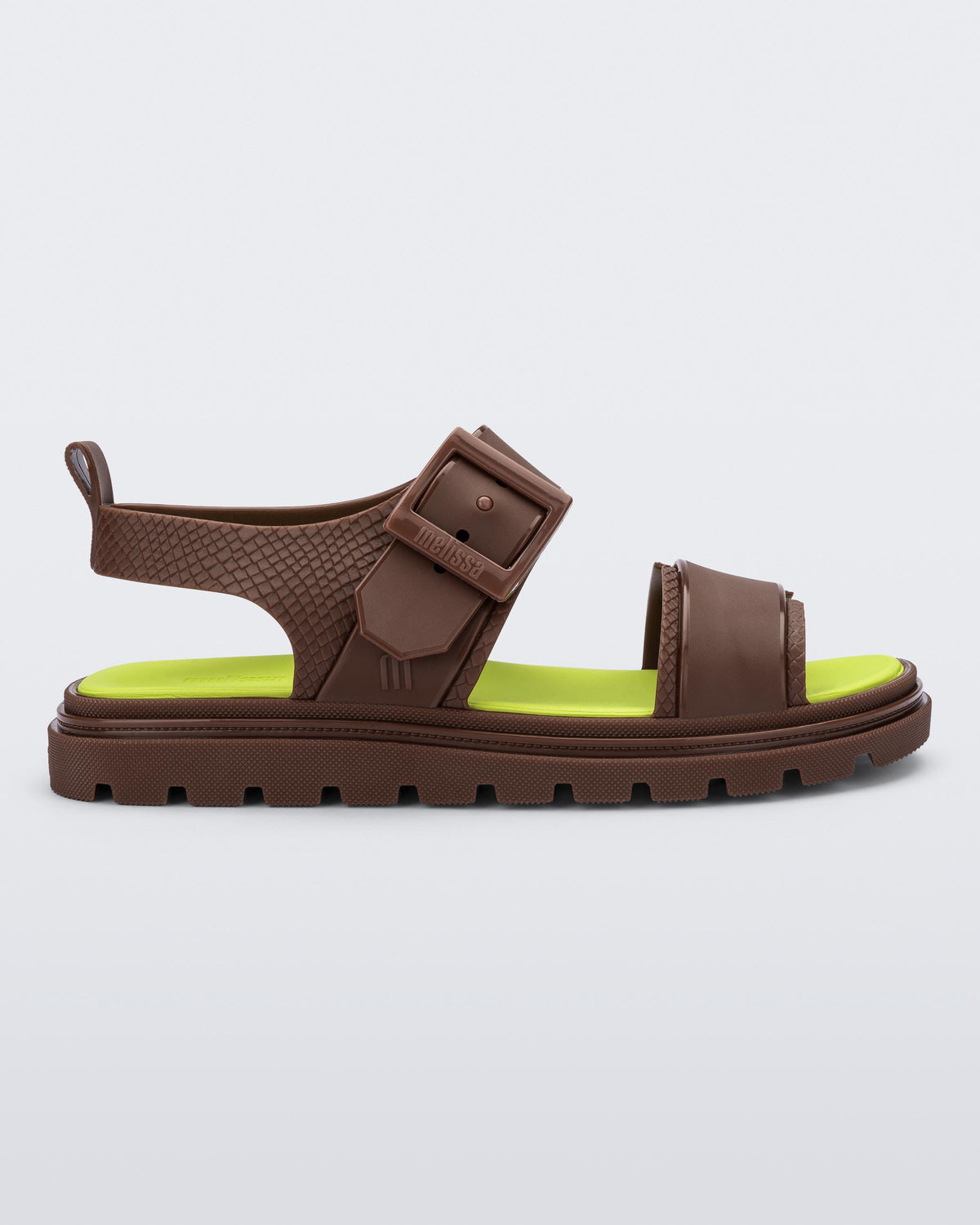 Side view of a brown Connection Papete sandal