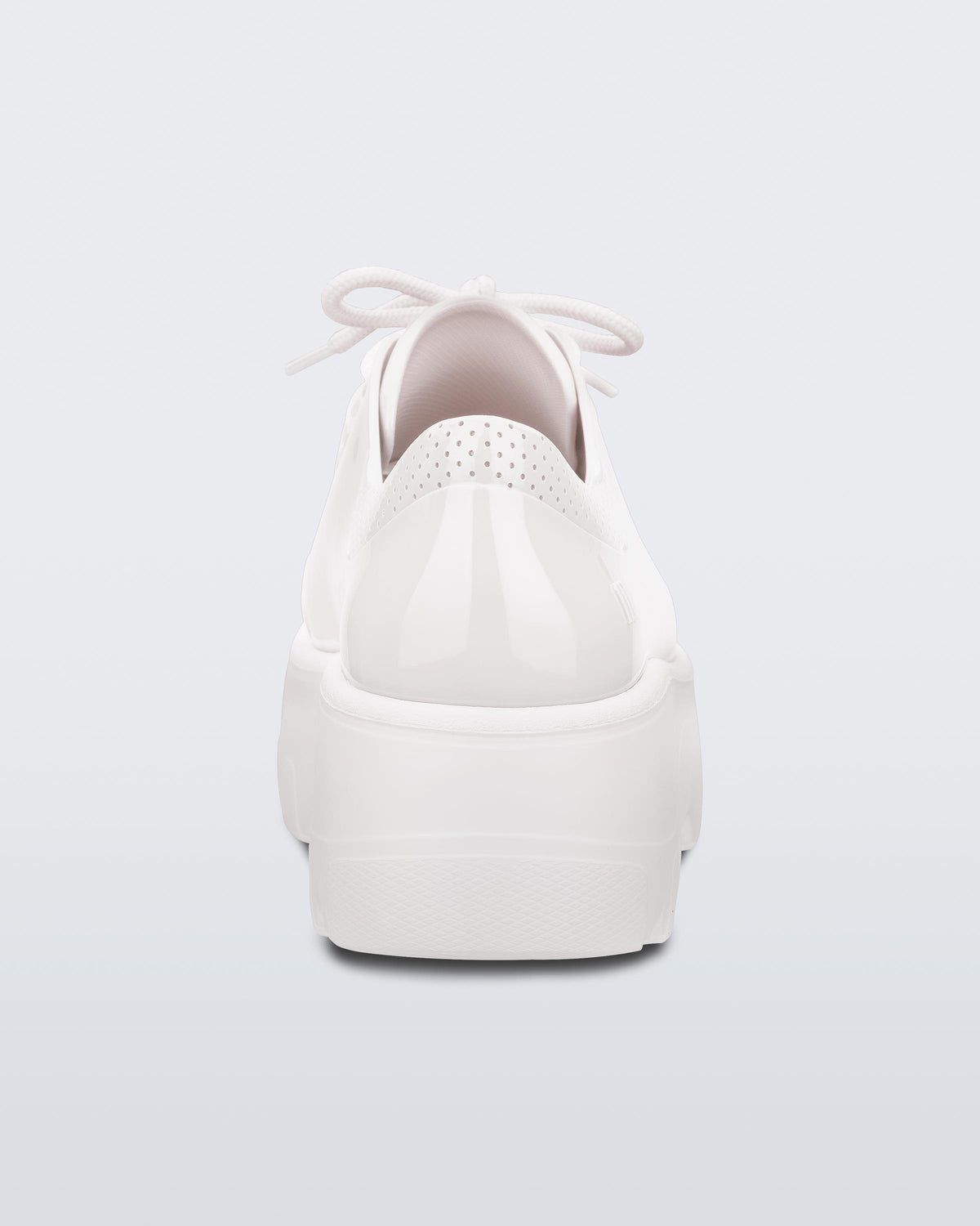 Back view of Melissa Kick Off platform sneaker in white laces