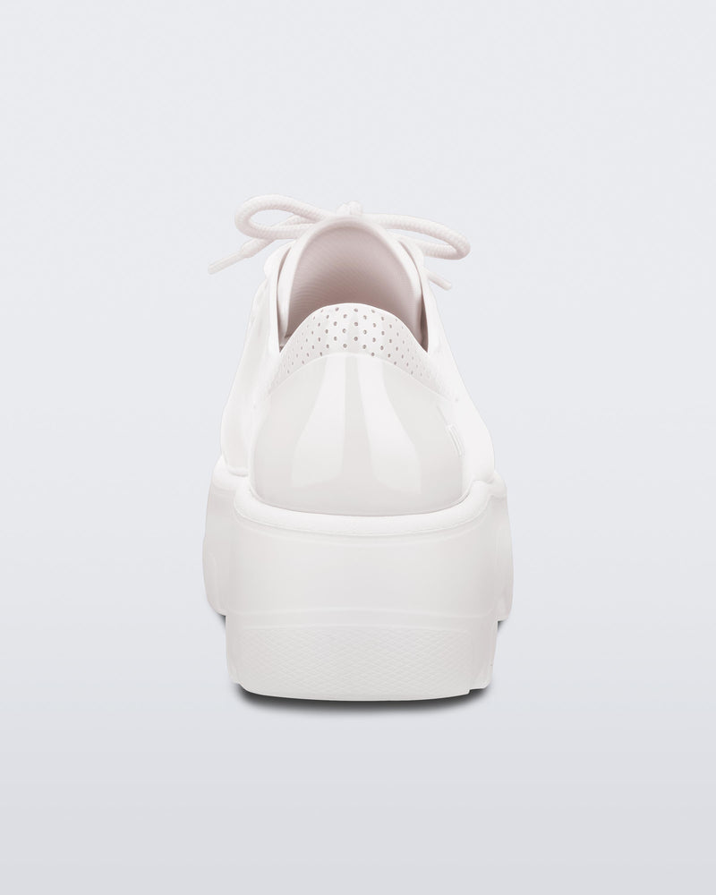 Back view of Melissa Kick Off platform sneaker in white laces