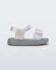 Side view of a pearly blue Mini Melissa Jump baby sandal.