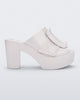 Side view of white Meilssa Buckle Up platform heel mule..