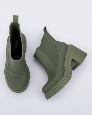 Top and side view of a pair of green Courtney Boots