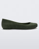 Side view of a green flocked Melissa Sweet Love Basic Velvet flat.