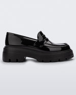 Side view of a Melissa Royal platform loafer in Black