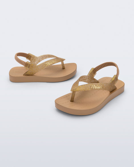 Mini Melissa Sun Long Beach Beige/Golden Glitter