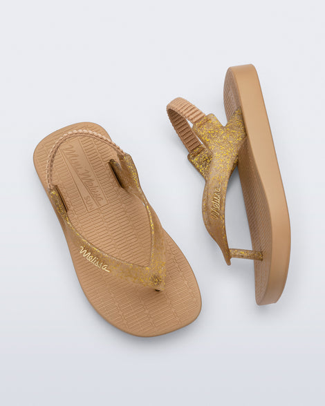Mini Melissa Sun Long Beach Beige/Golden Glitter