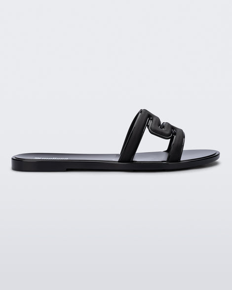 Side view of a black M Slide. 