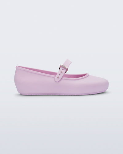 Side view of a pink kids Soft Ballerina with strap and buckle