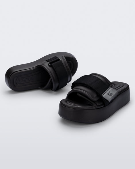Melissa Free Fuzzy Slide Platform Black