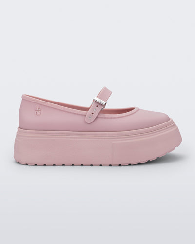 Side view of a pink Soft Ballerina Platform flat