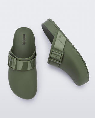 Side and top view of a green Cozy Clog