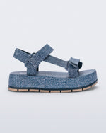 Side view of a blue jean Flowing Denim platform