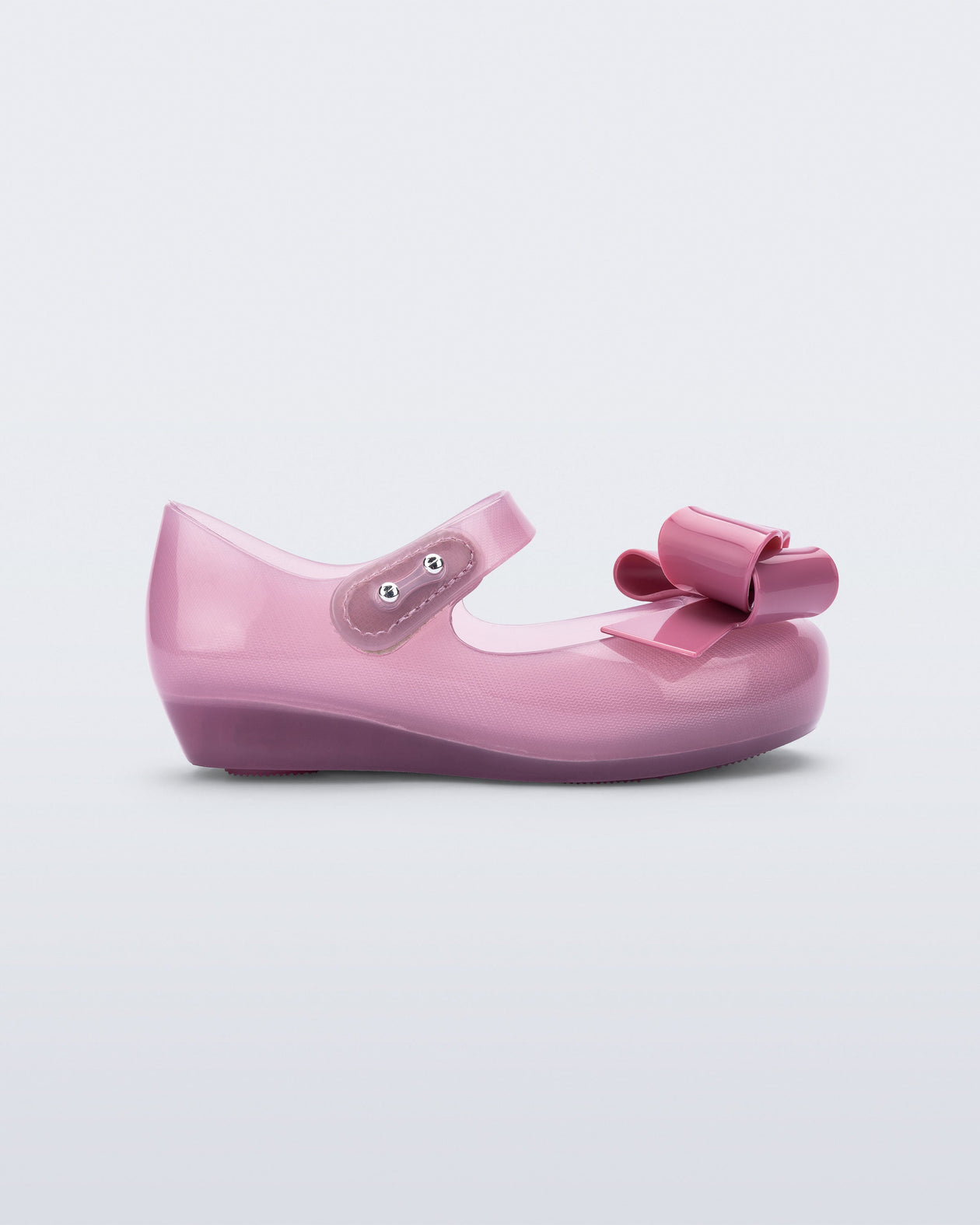 Side view of a lilac Ultragirl Classy baby ballerina with lilac bow.