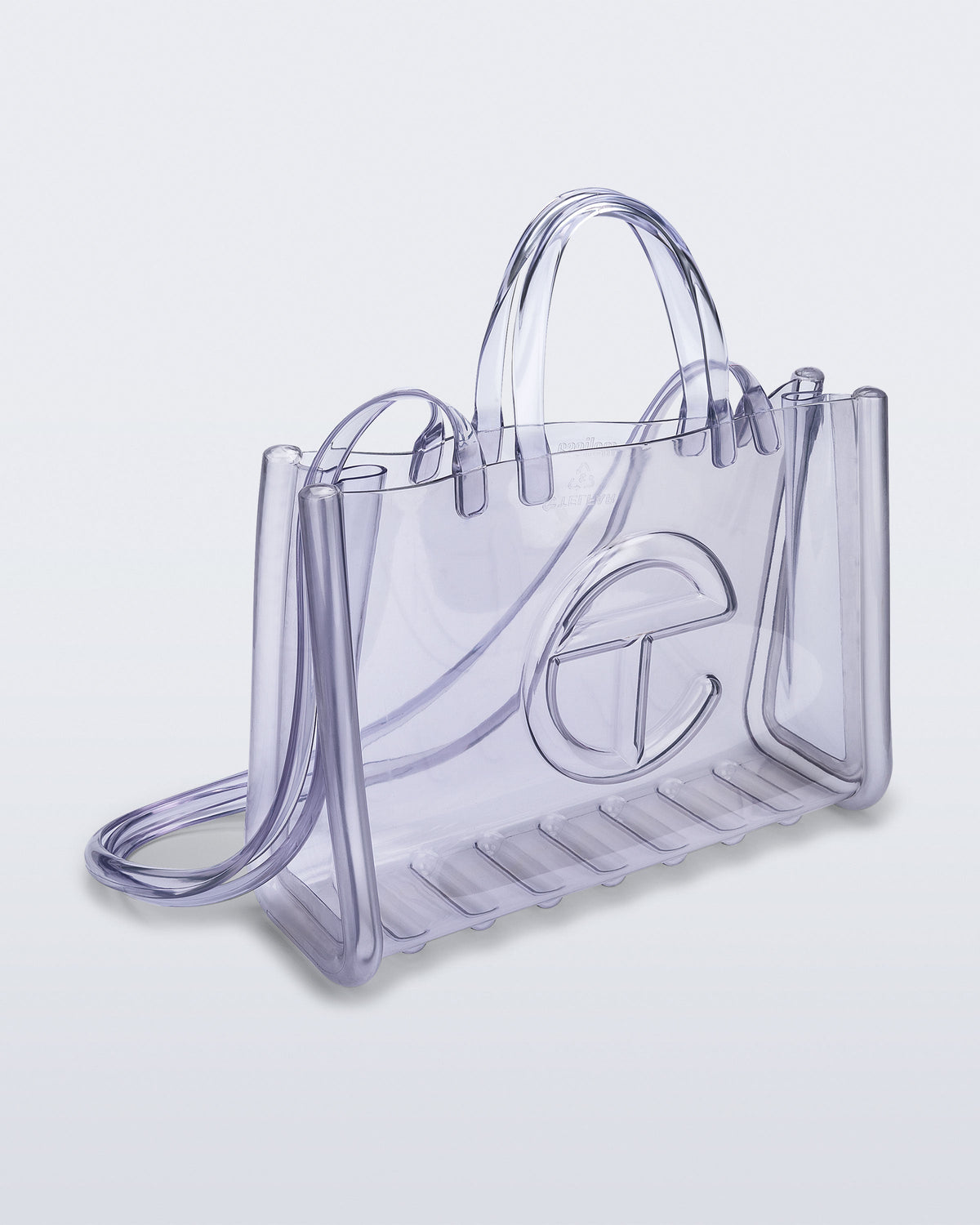 Front view of the clear Large Jelly Shopper x Telfar bag