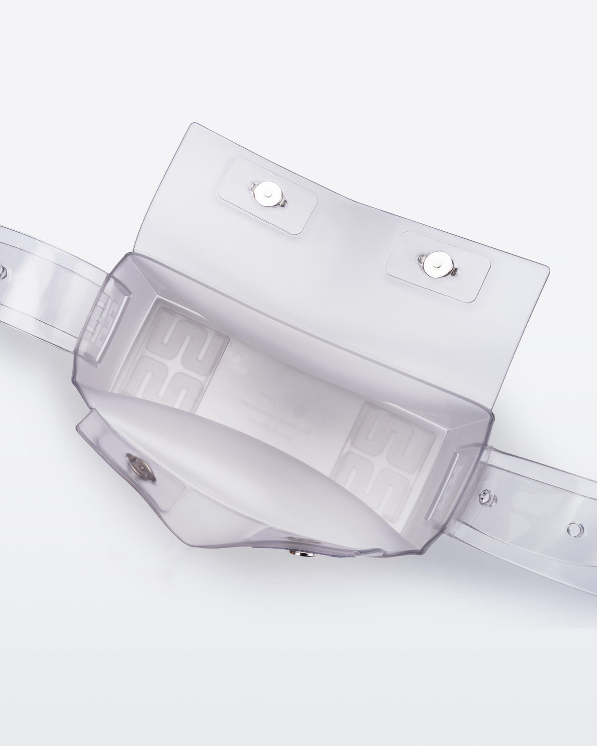 Top view of a clear Clear Bag with strap