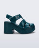 Side view of a blue Lulu platform heel fisherman sandal