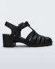 Side view of a black Possession Heel women's fisherman style sandal.