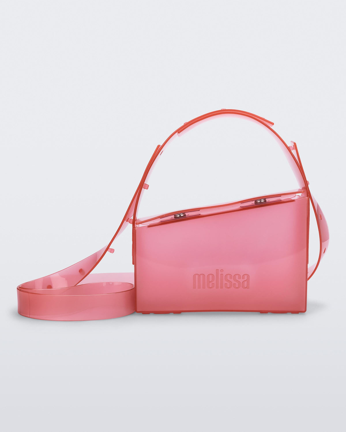 Back view of a clear pink Clear Bag with strap