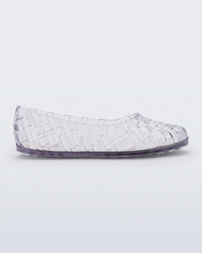 Side view of a clear Possession Ballerina flat