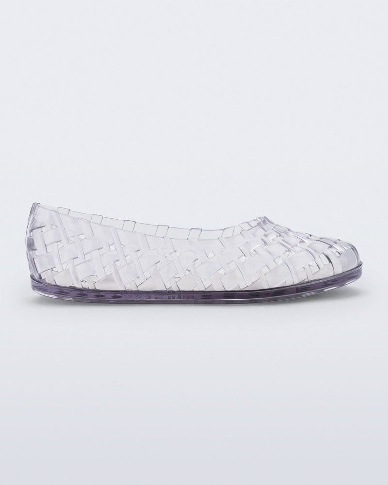 Side view of a clear Possession Ballerina flat