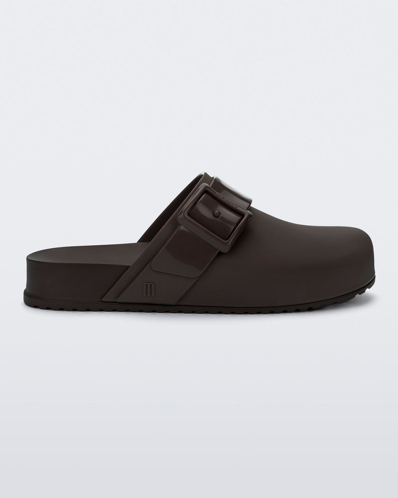 Side view of a brown Cozy Clog