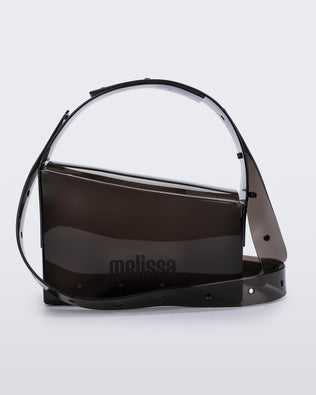 Front view of a black Clear Bag with strap