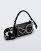 Angled view of an black Olga Bag + Alexandre Pavao with short strap fabric long  strap