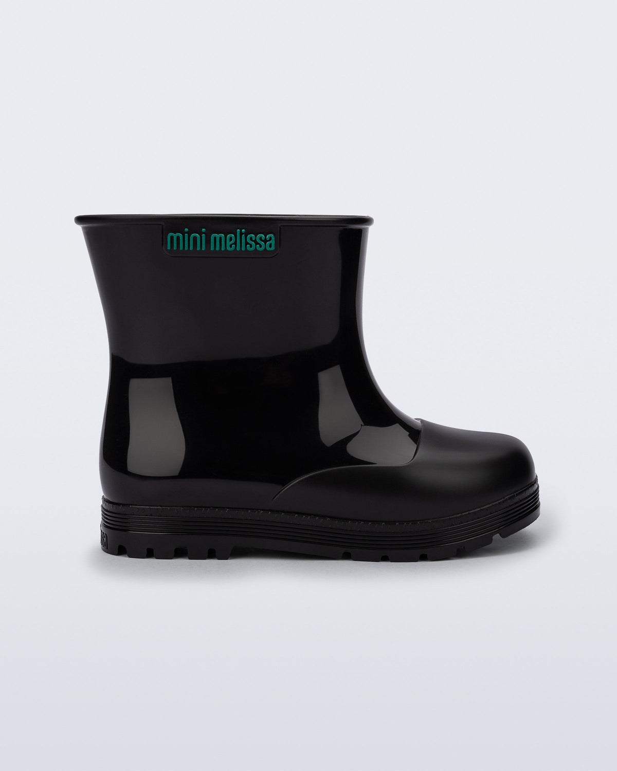 Side view of a black baby Welly rainboot