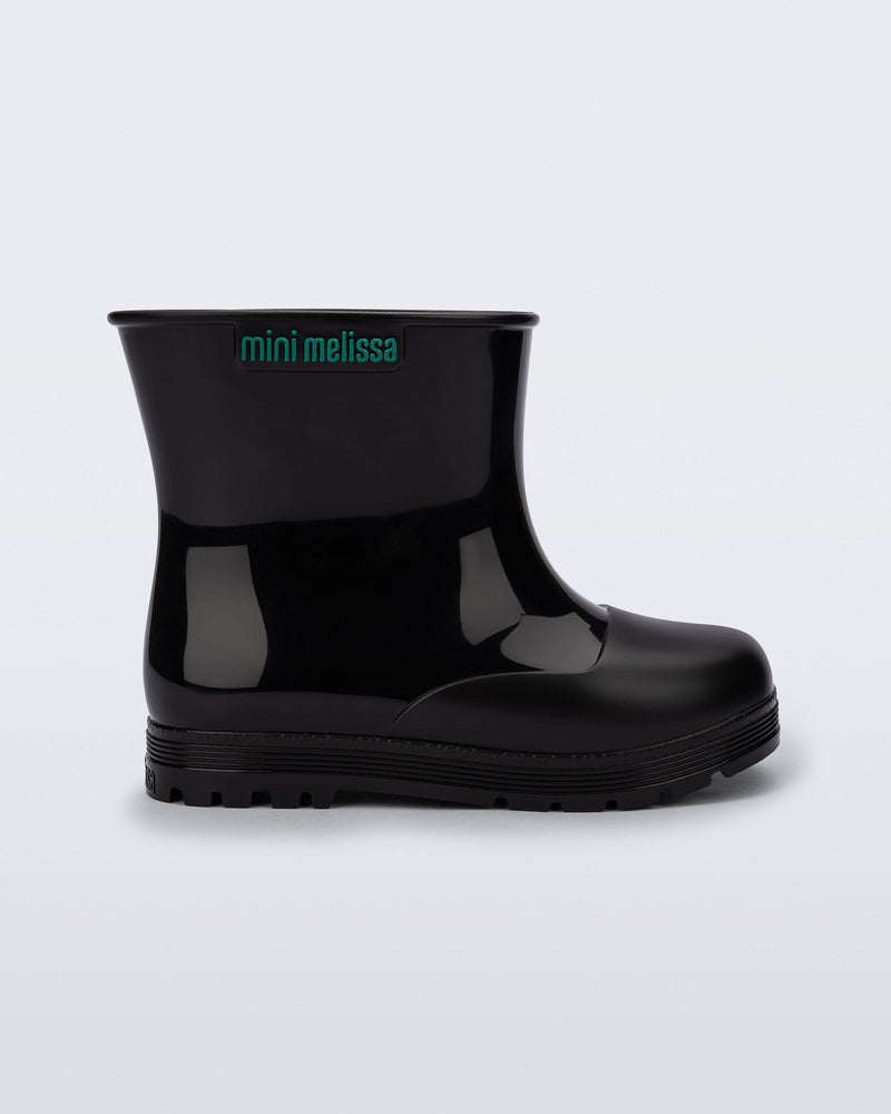 Side view of a black baby Welly rainboot