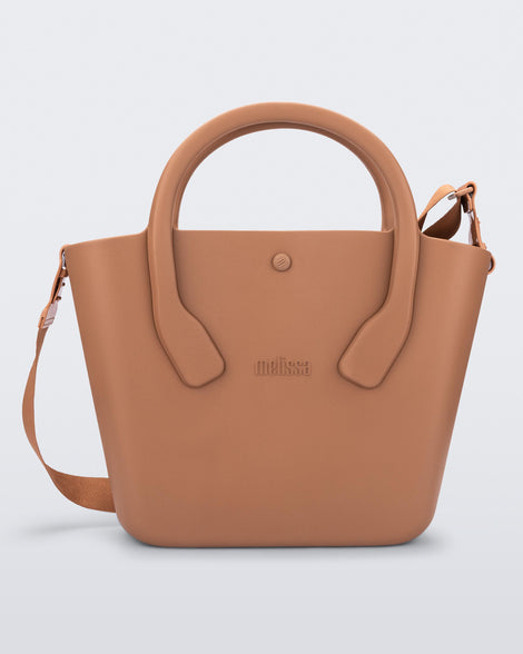 Back view of a brown Free Big Bag with handles and a strap