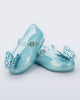 Angled view of a pair of blue Sweet Love Butterfly baby flats