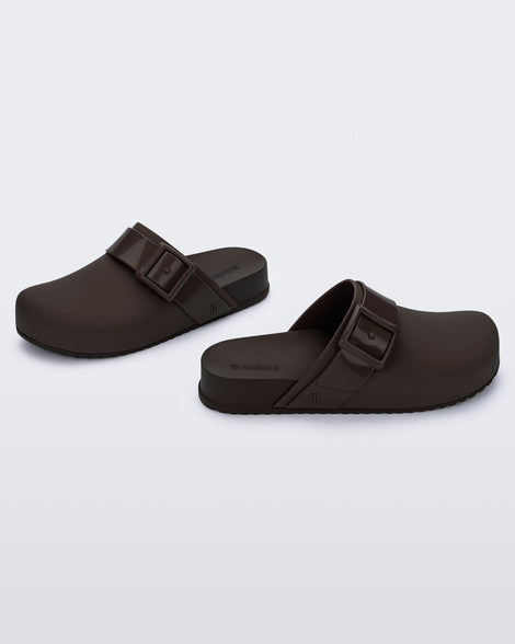 Side and angled view of a brown Cozy Clog
