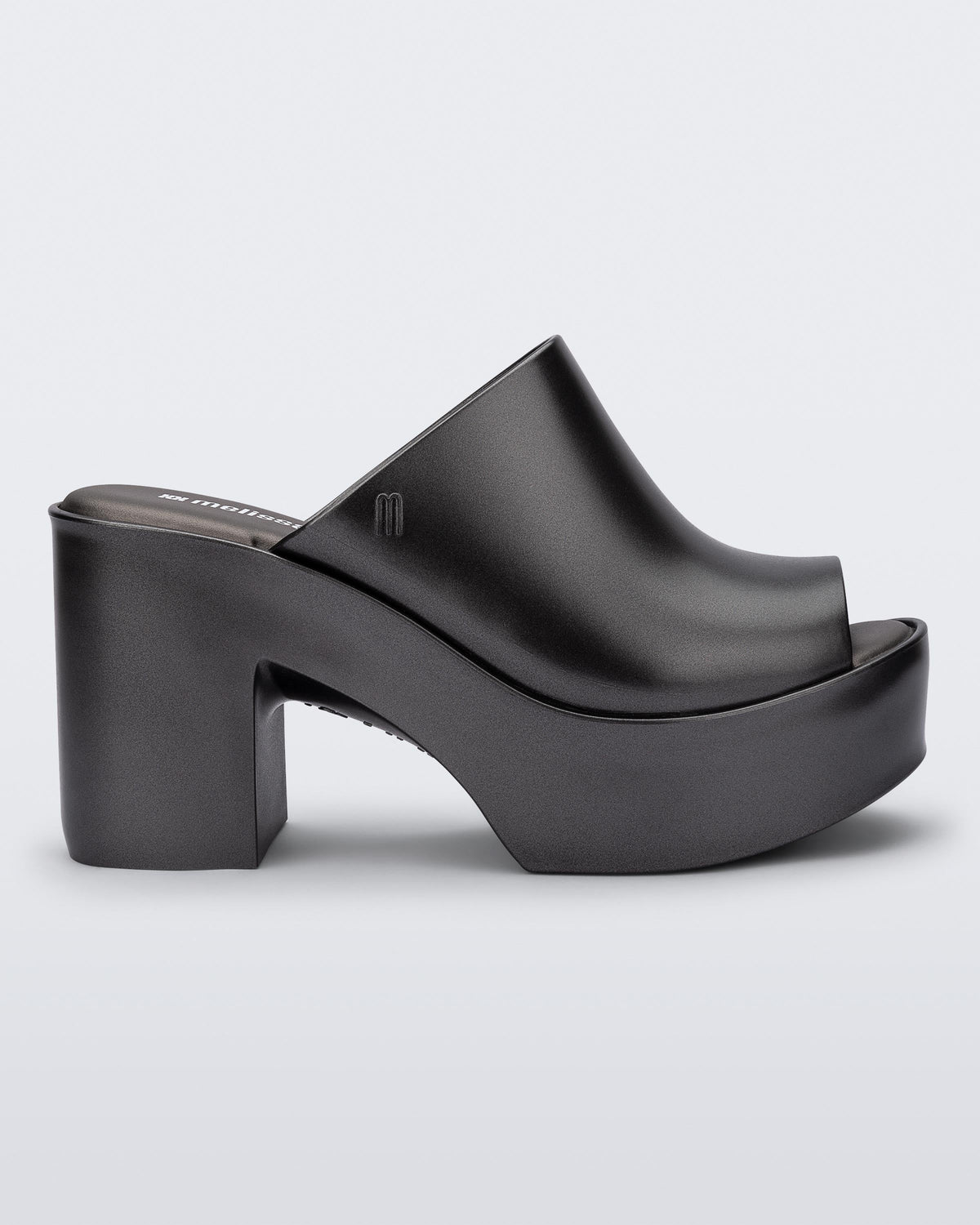 Side view of a dark silver Mule Hype Platform