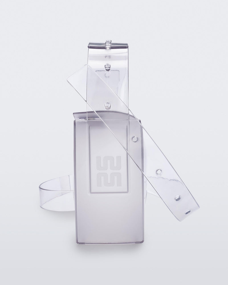 Side view of a clear Clear Bag with strap