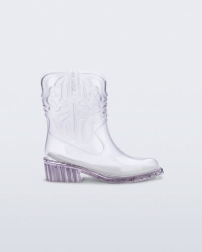 Side view of a clear Texas kids boot
