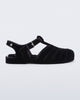 Side view of a black fuzzy Possession Warm fisherman sandal