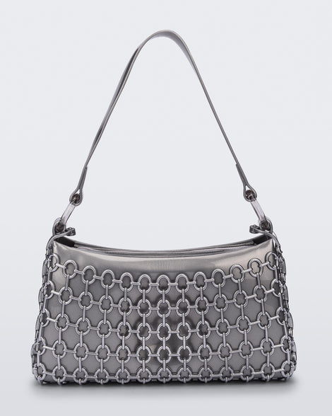 back view of a silver Hoop bag with short shoulder strap