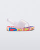 Side view of a pink glitter Shiny baby sandals with multicolor sole