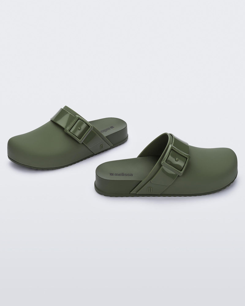 Side and angled view of a green Cozy Clog