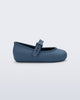 Side view of a blue Soft Ballerina baby flat with Velcro strap
